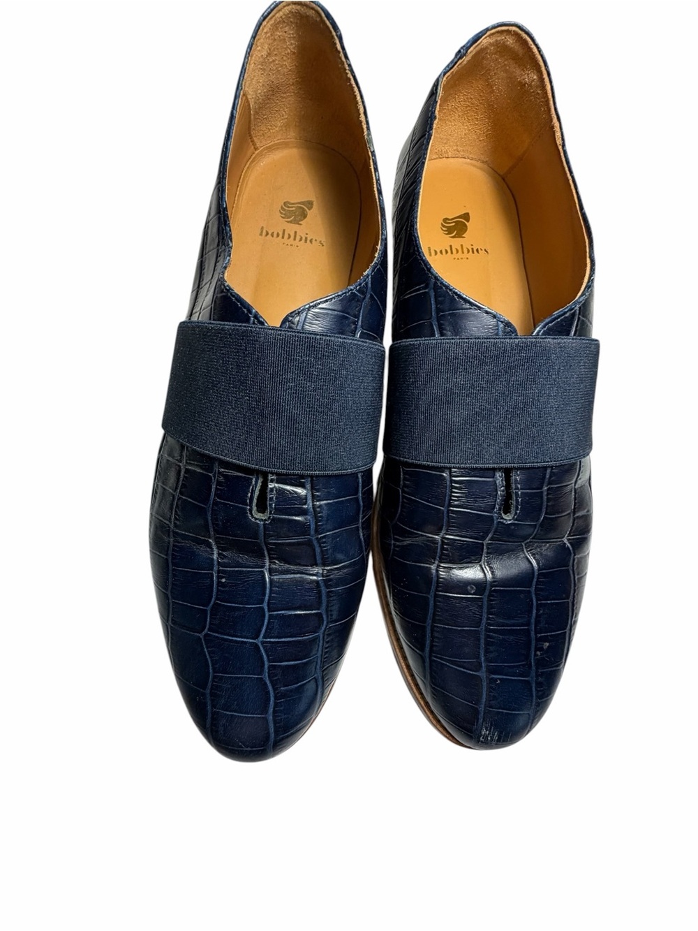 Bobbies Dark Navy Croc-Embossed Slip-On Leather Loafers Womens 39